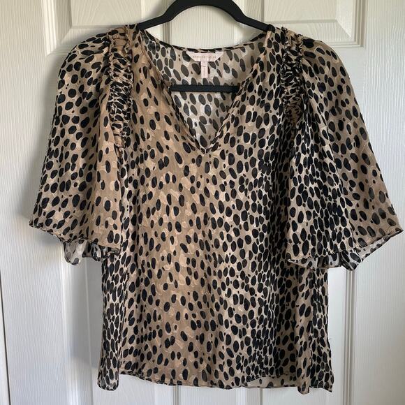Rebecca Taylor Blouse Sz S Silk Blend Animal Print Semi-Sheer Half Sleeves - Picture 2 of 12